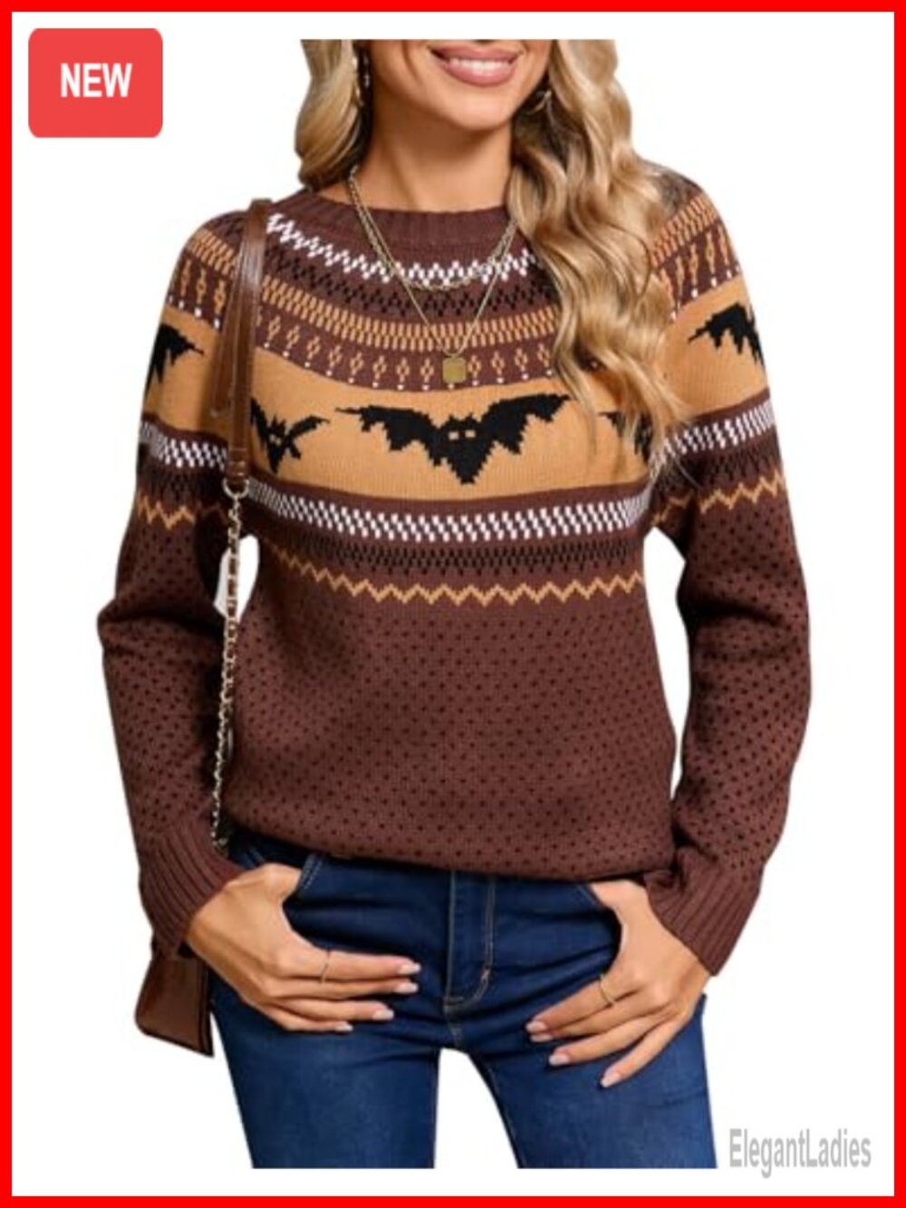 Women's Fair Isle Knit Sweater Long Sleeve Crew Neck Halloween Pullover
